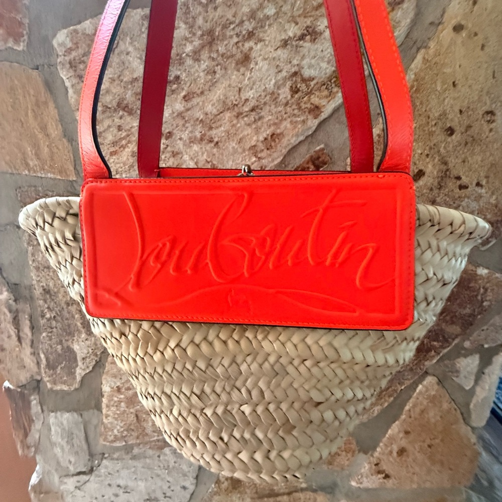 Christian Louboutin Orange and Tan Woven Bag Straw Tote authentic COA INCLUDED - Picture 7 of 16